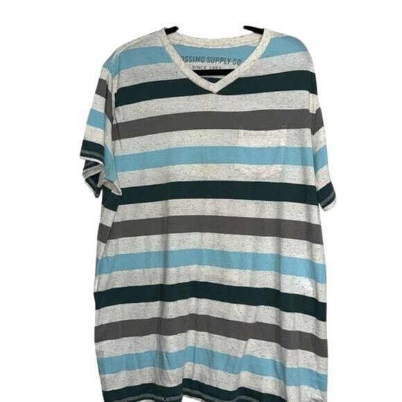 Mossimo Supply Co XXL Mens Striped Short Sleeve V-Neck T-Shirt - Picture 1 of 4